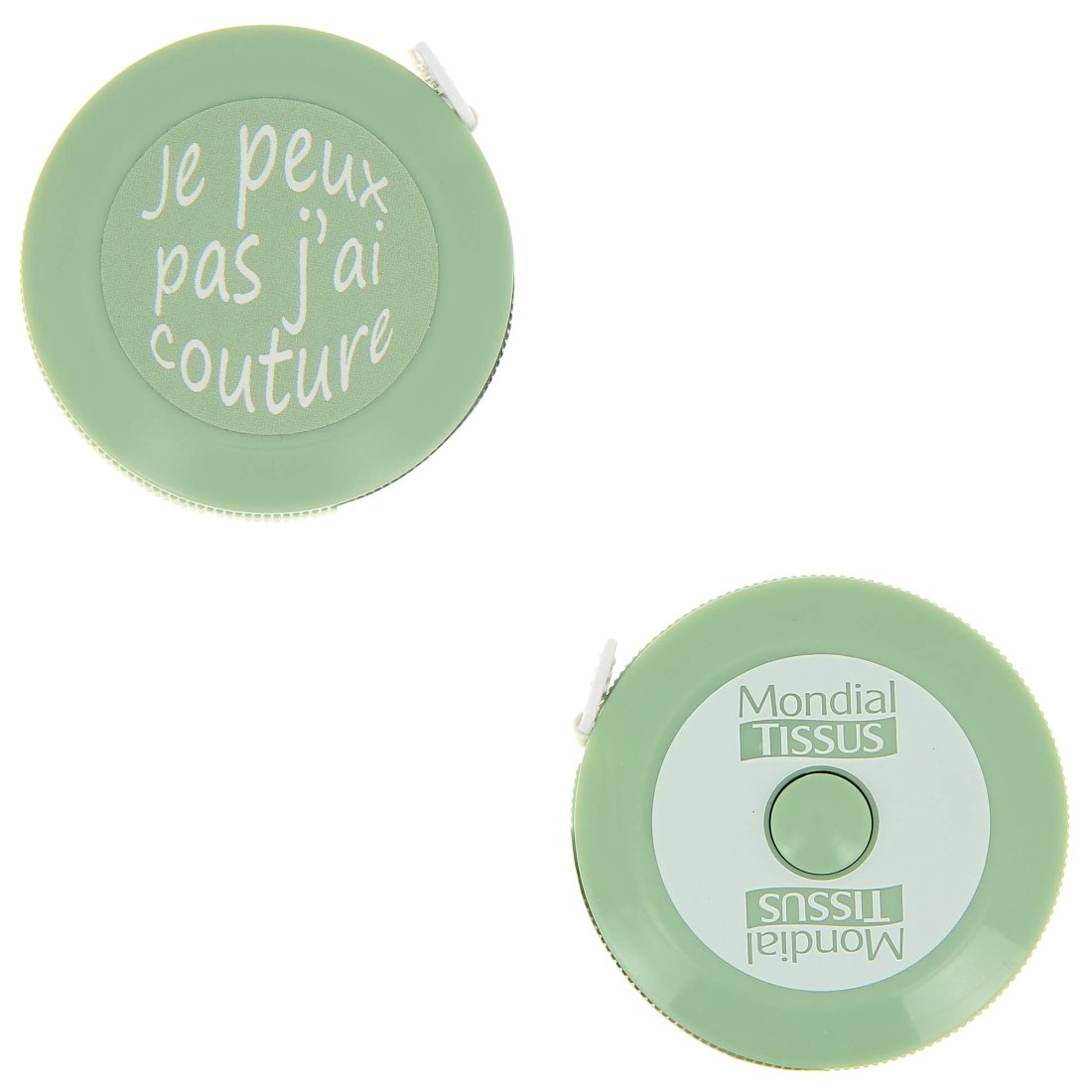 Centimètre enrouleur vert 'Je peux pas j'ai couture'