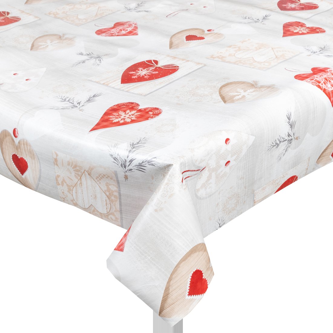 Toile cirée écru rouge amour
