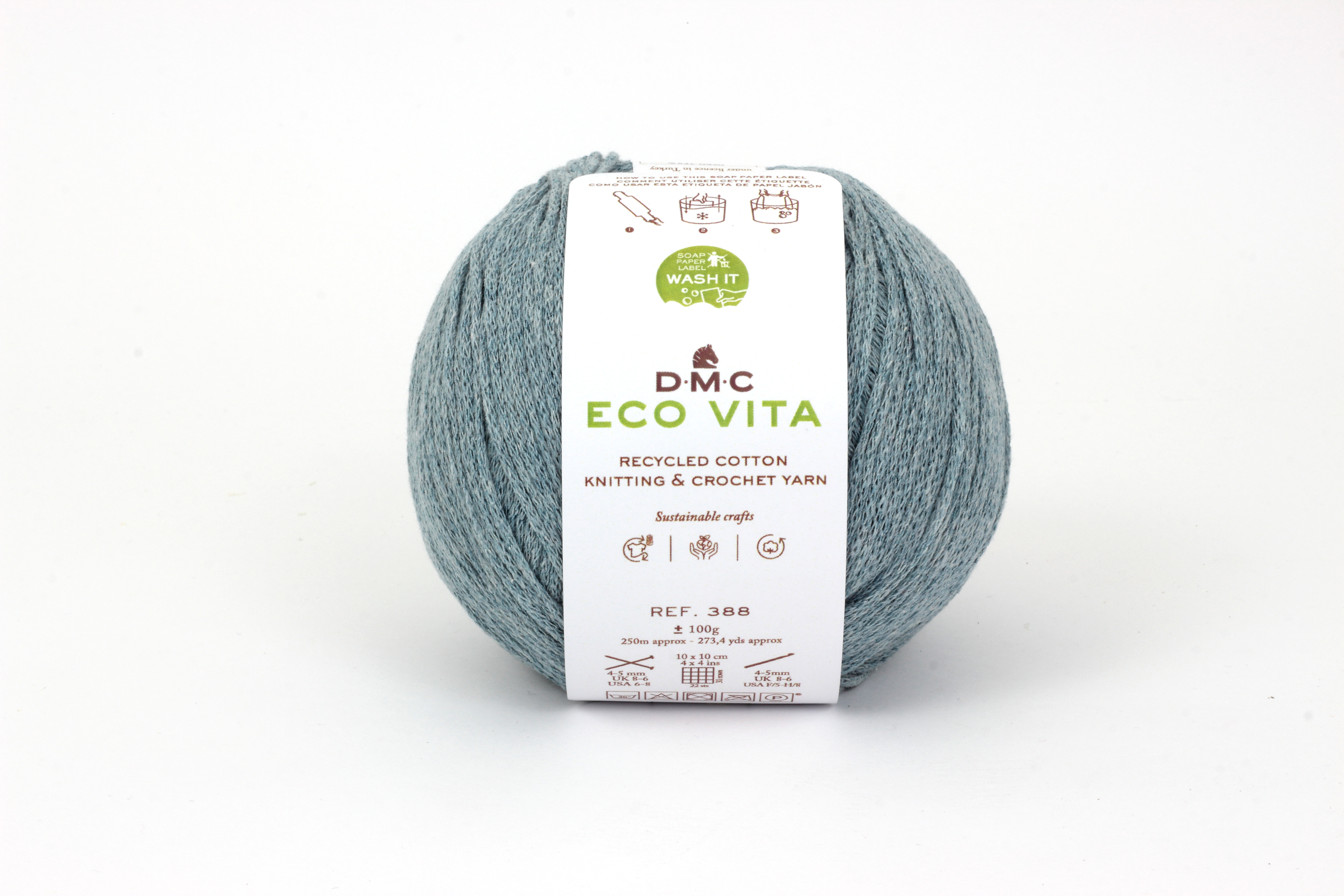Pelote de fil à tricoter Eco Vita 3 recyclée bleu clair n°117 - DMC