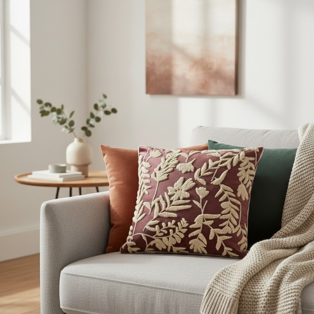 Housse de coussin broderie bordeaux MT - MT