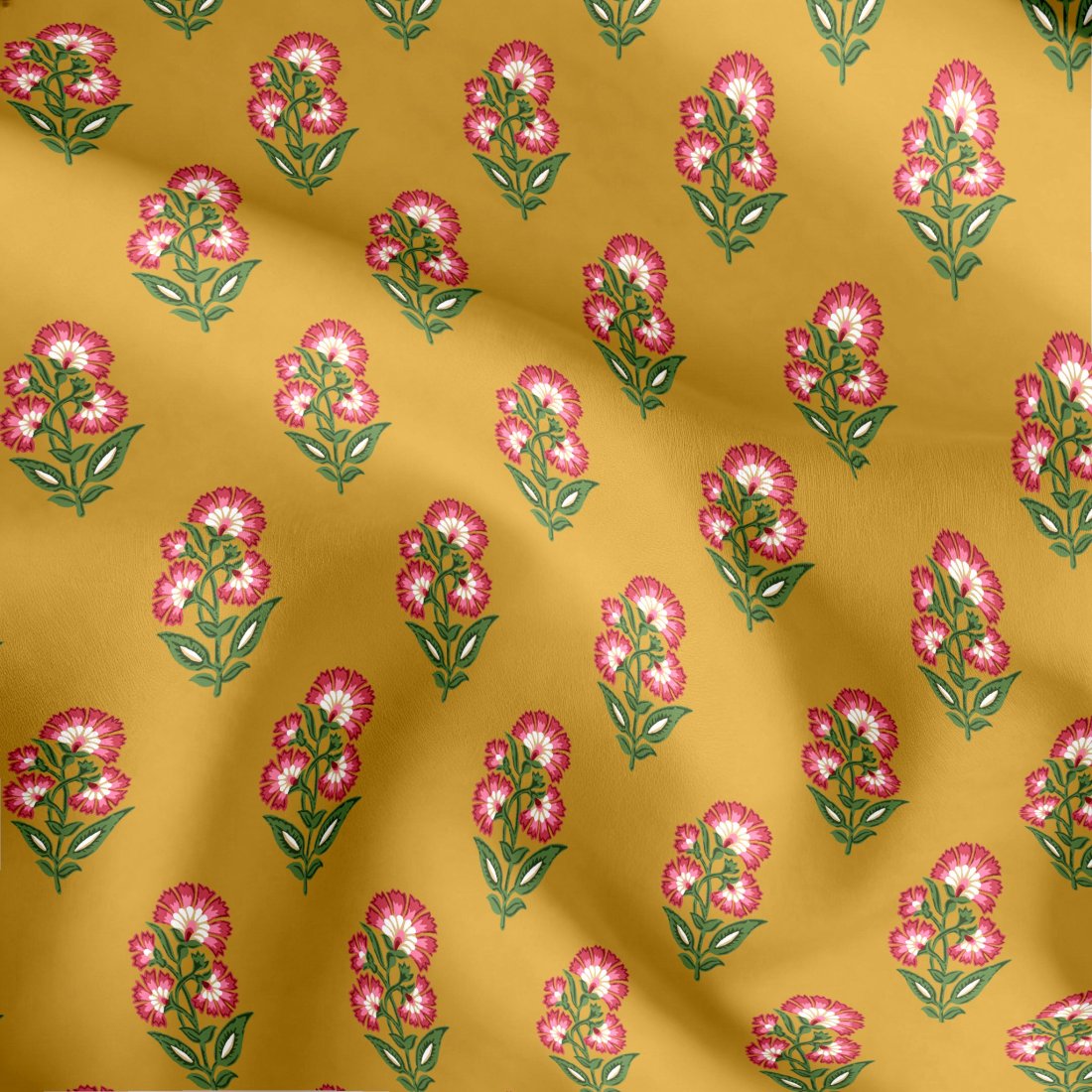 Tissu cretonne imprimé mini fleur effet block print — vue 3