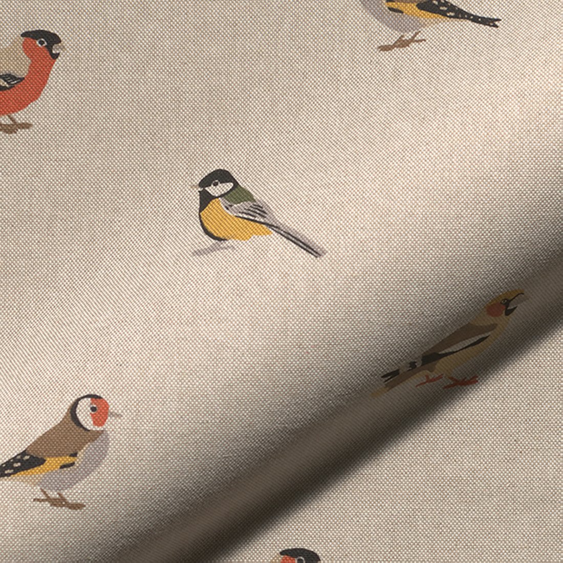 Tissu bachette linenlook écru petits oiseaux