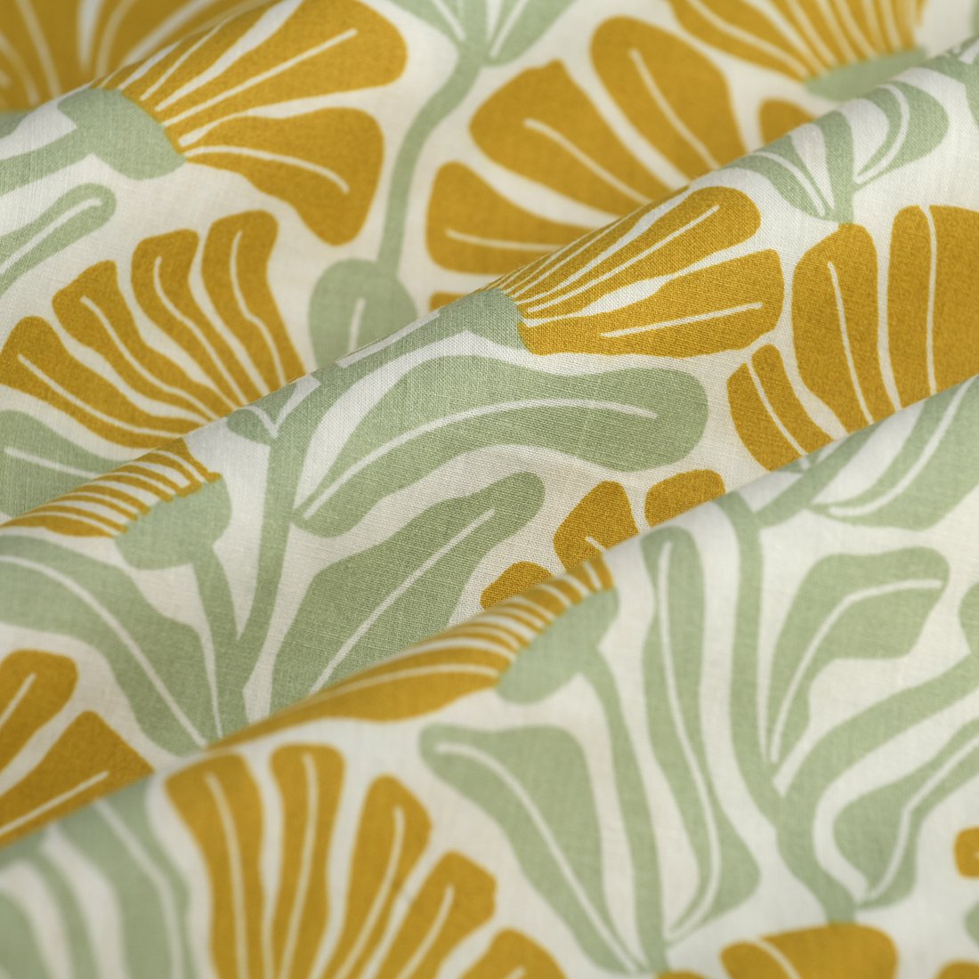 Tissu cretonne fleurs en boite jaune - MT
