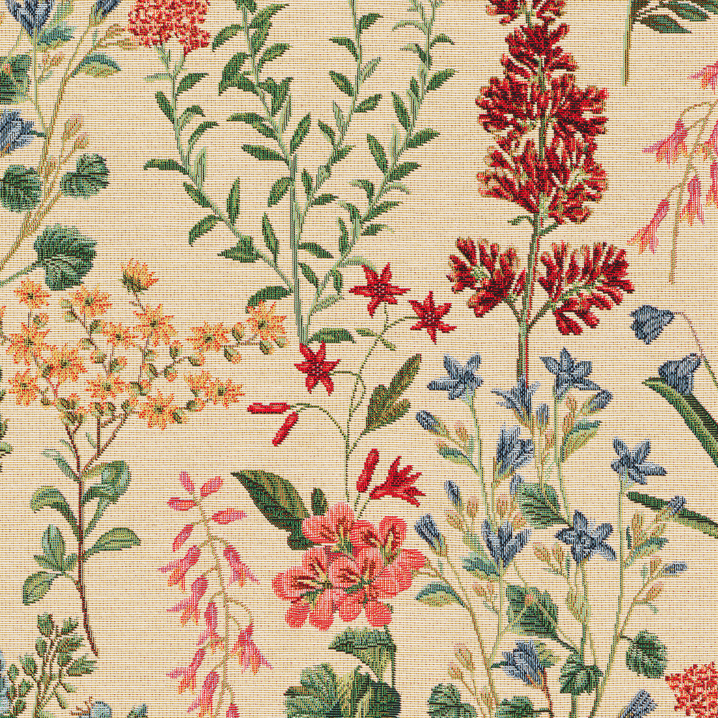 Tissu jacquard beige motifs champs de fleurs sauvages
