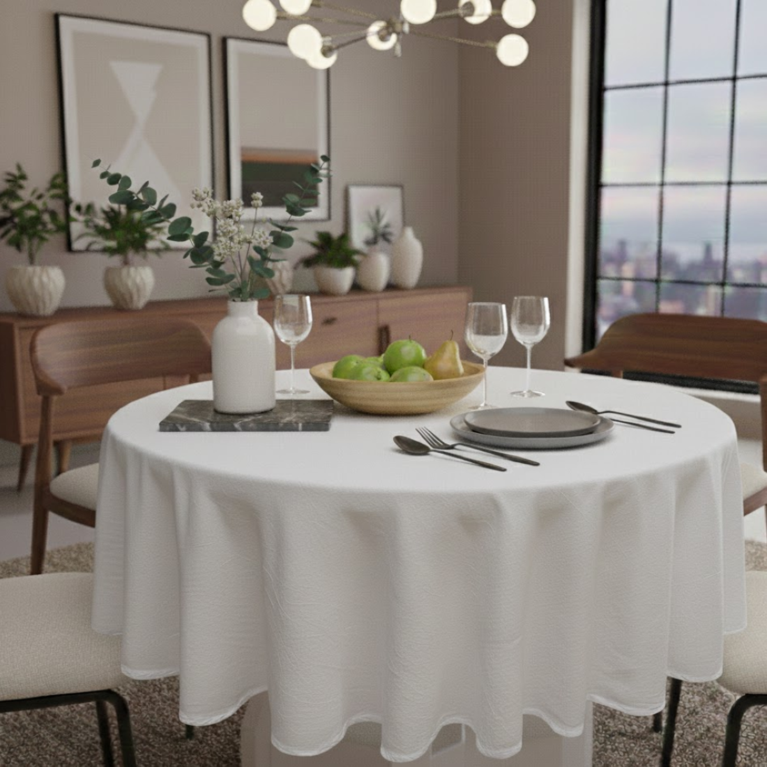 Nappe ronde crinkle blanc diamètre 160cm - MT - Mondial Tissus