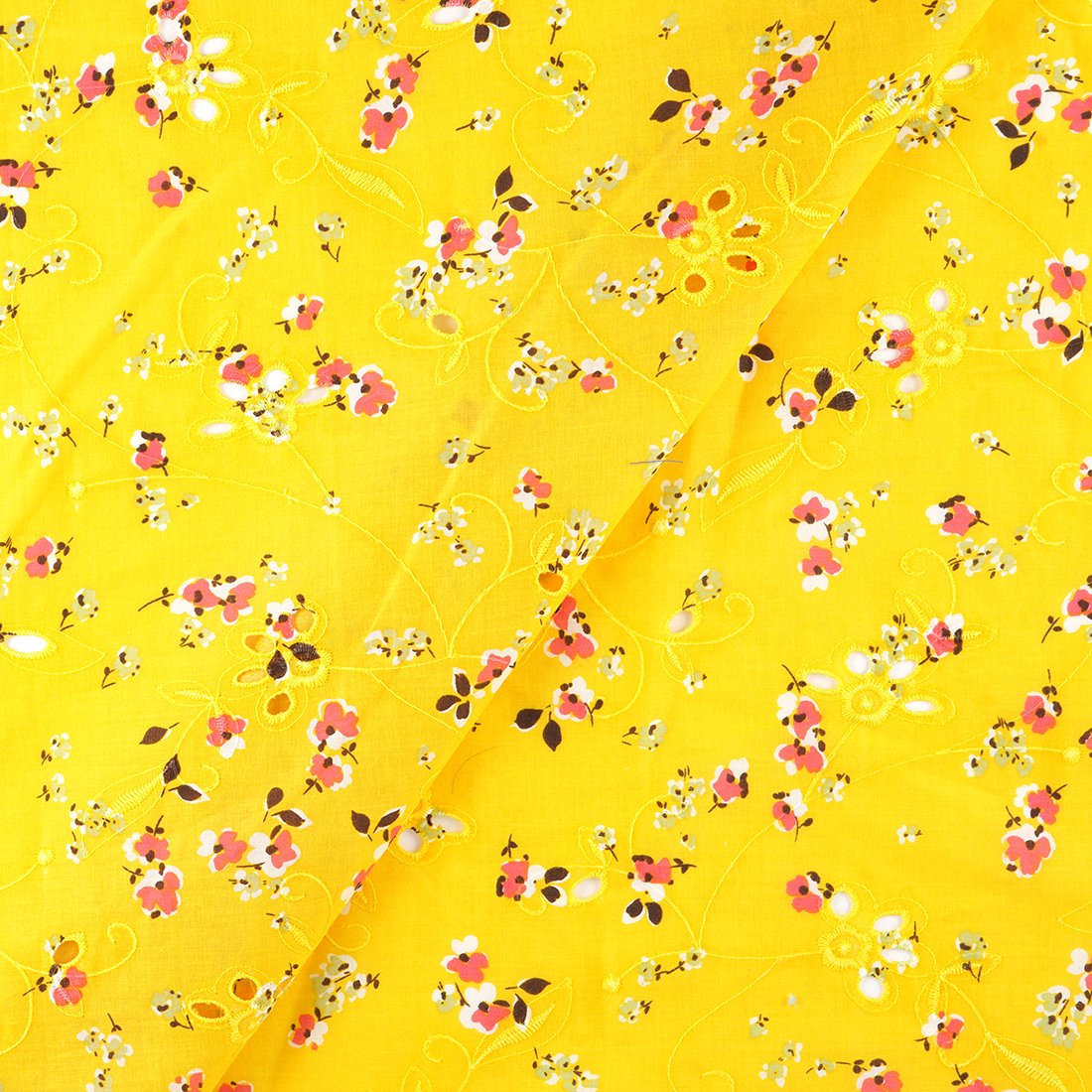 Tissu broderie anglaise jaune à fleurs