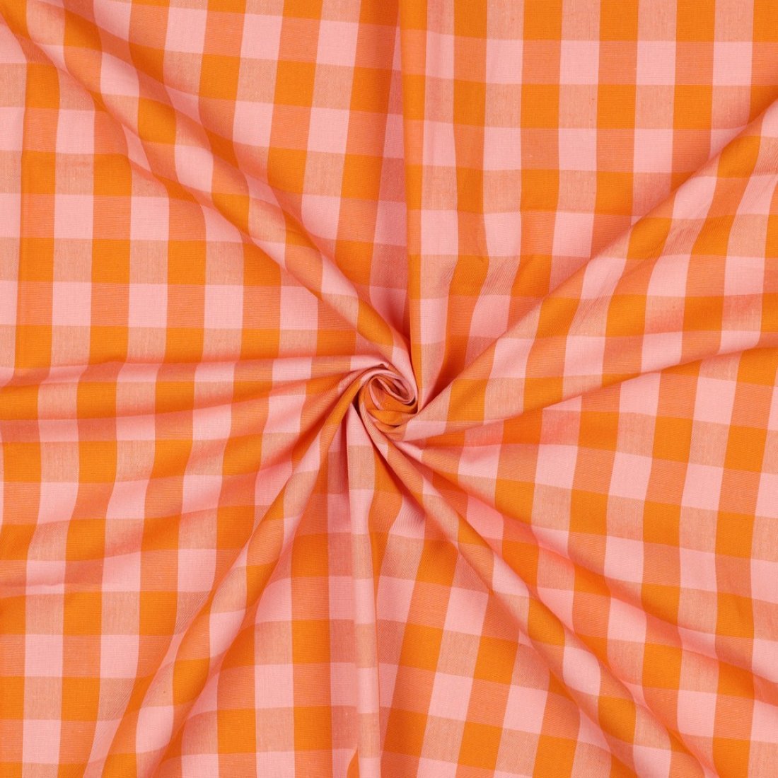 Tissu tissé teint coton gros vichy orange et saumon - Poppy Fabrics - Poppy Fabrics