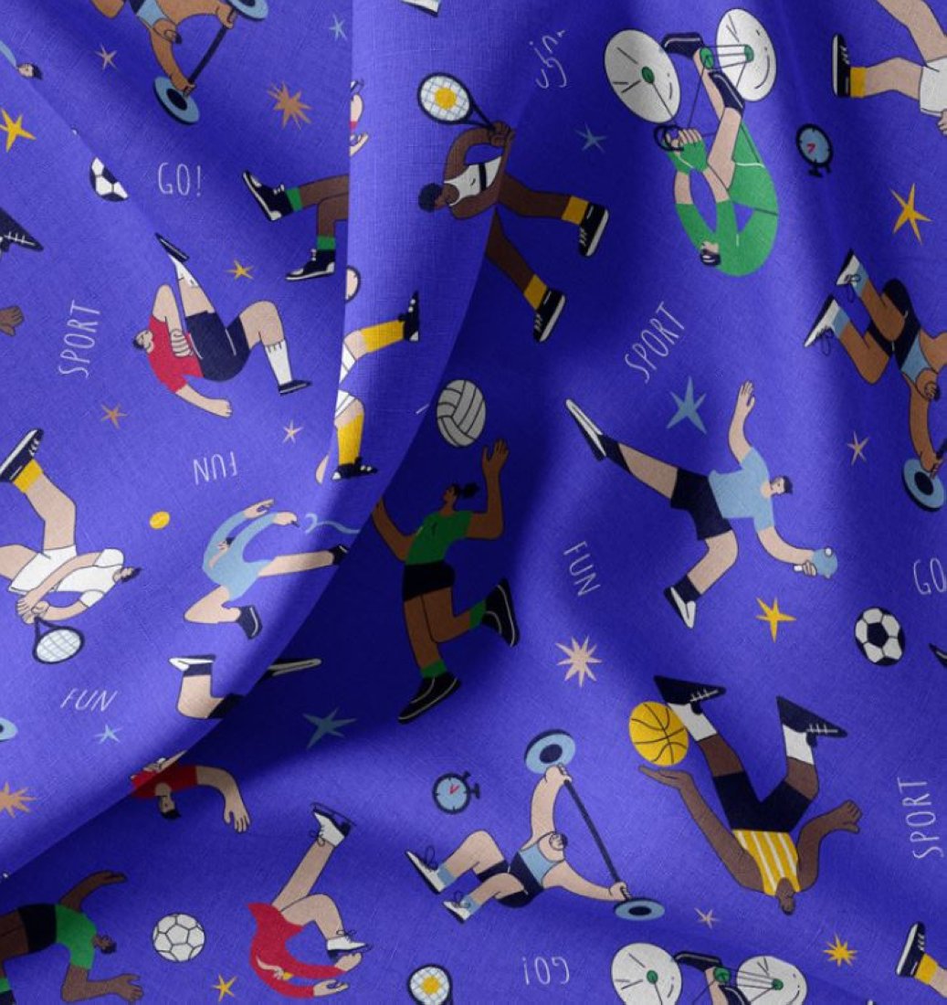 Tissu cretonne imprimé sportif bleu - DOMOTEX