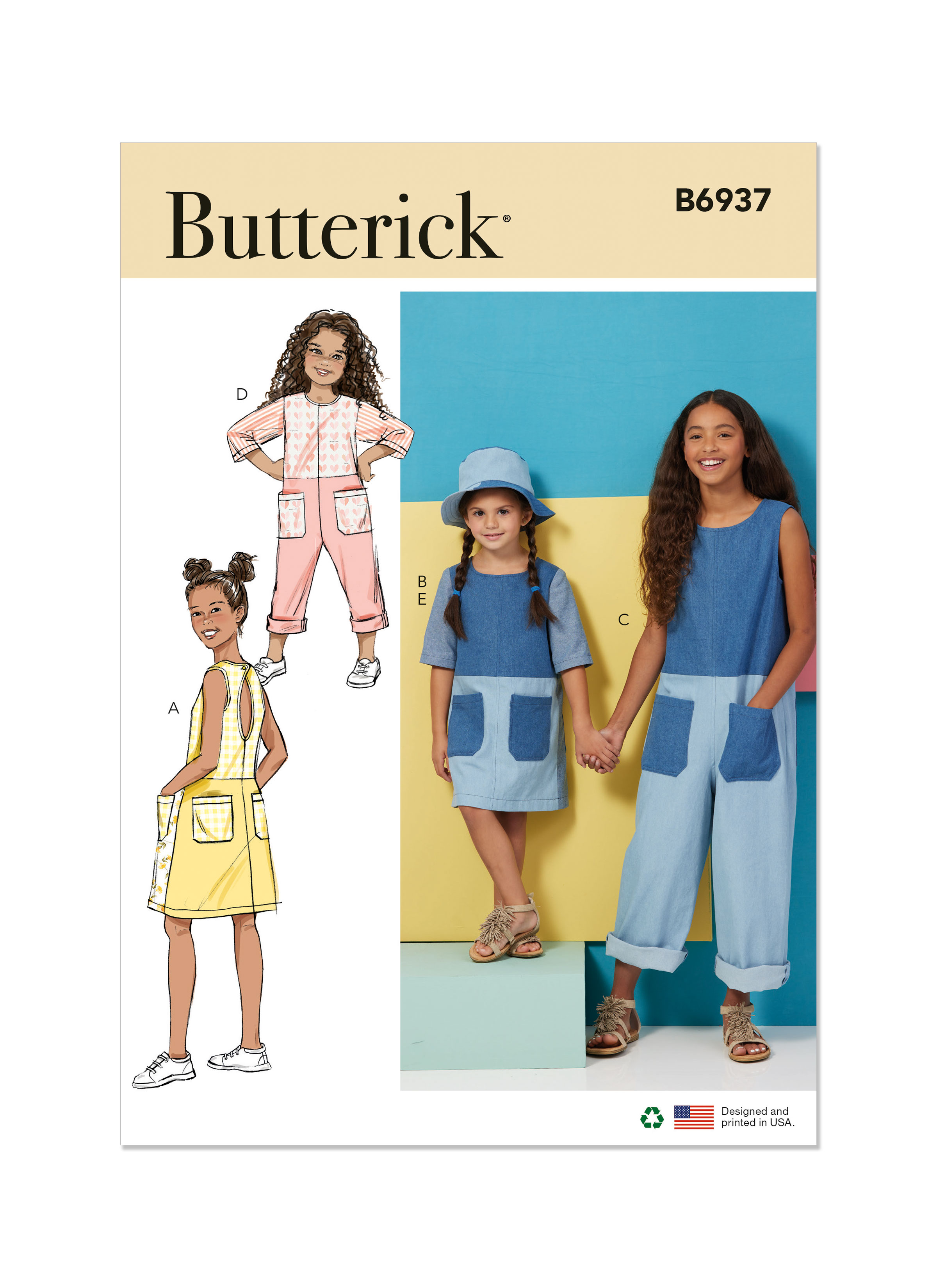 Patron Butterick 6937CCE - Robe, barboteuse et chapeau pour enfants du 3 au 6 ans - Butterick - Mondial Tissus