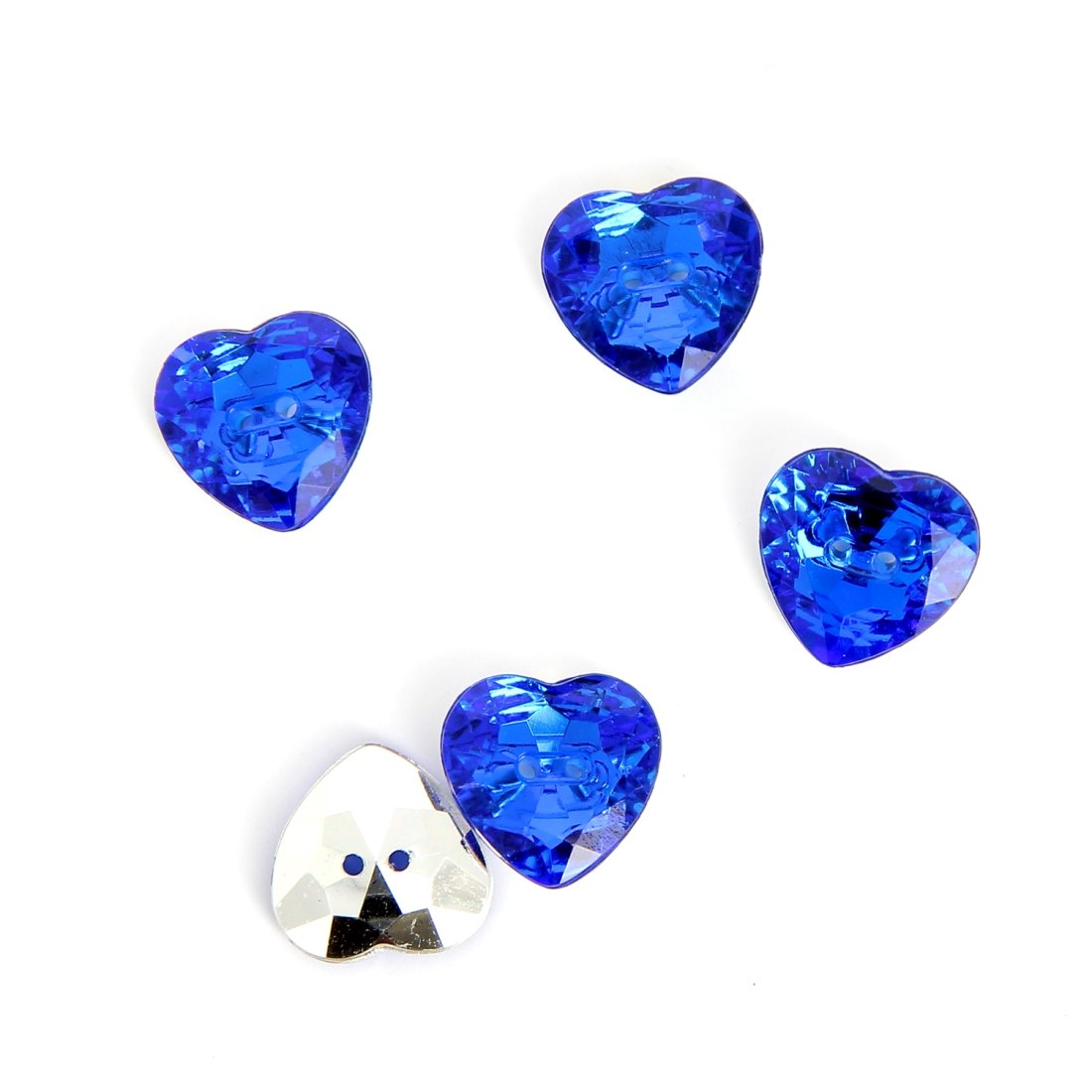Boutons crystal coeur bleu roy 16 mm