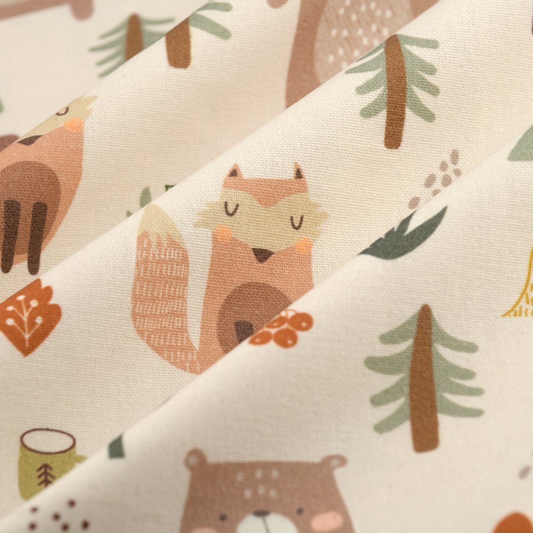 Tissu bachette ours renard écru - MT