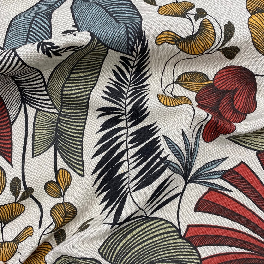 Tissu bachette linenlook enduit imprimé Jakarta multico