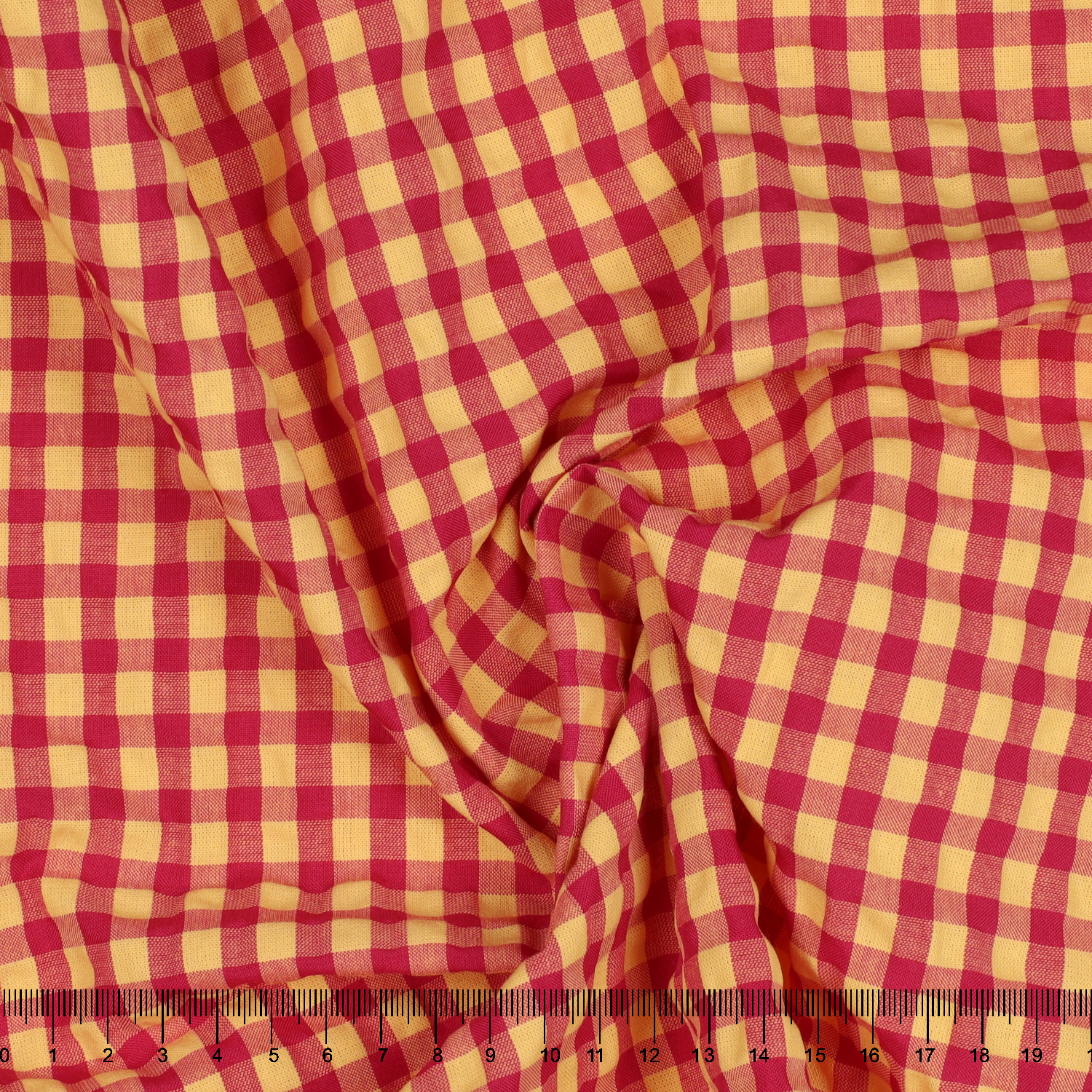 Tissu seersucker vichy rose et jaune 7 mm recyclé
