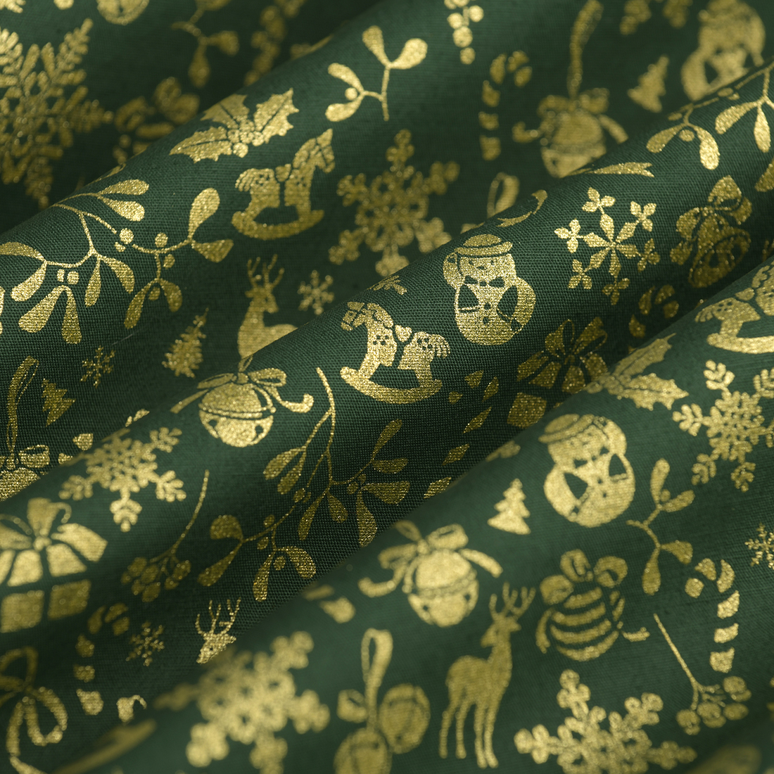 Tissu cretonne de Noël gold éléments