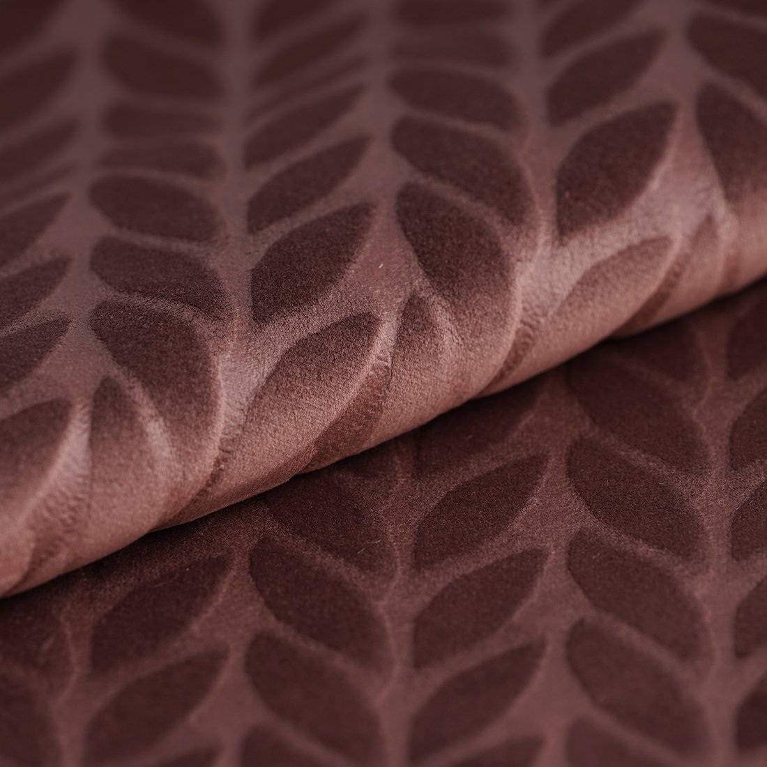Tissu velours frappé bordeaux feuilles