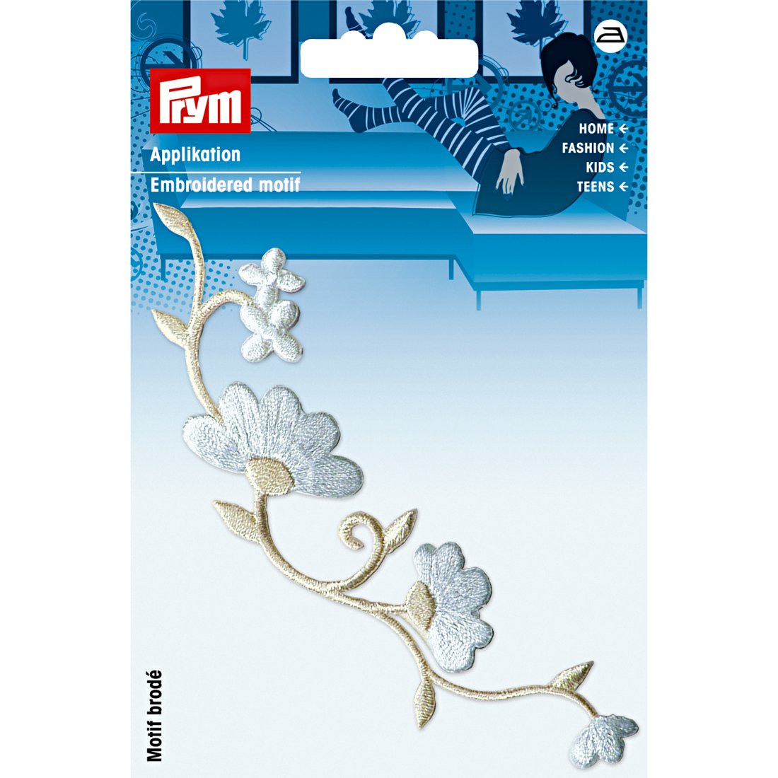 Écusson thermocollant fleurs blanc créme avec perles