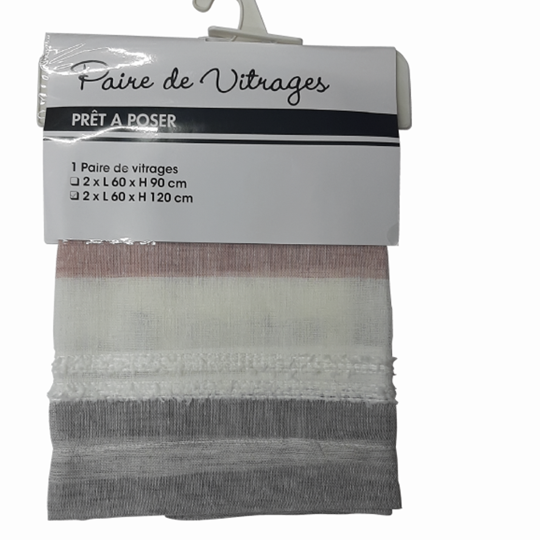 Paire de vitrages rayures Bayadère carmin 60 X 120 cm