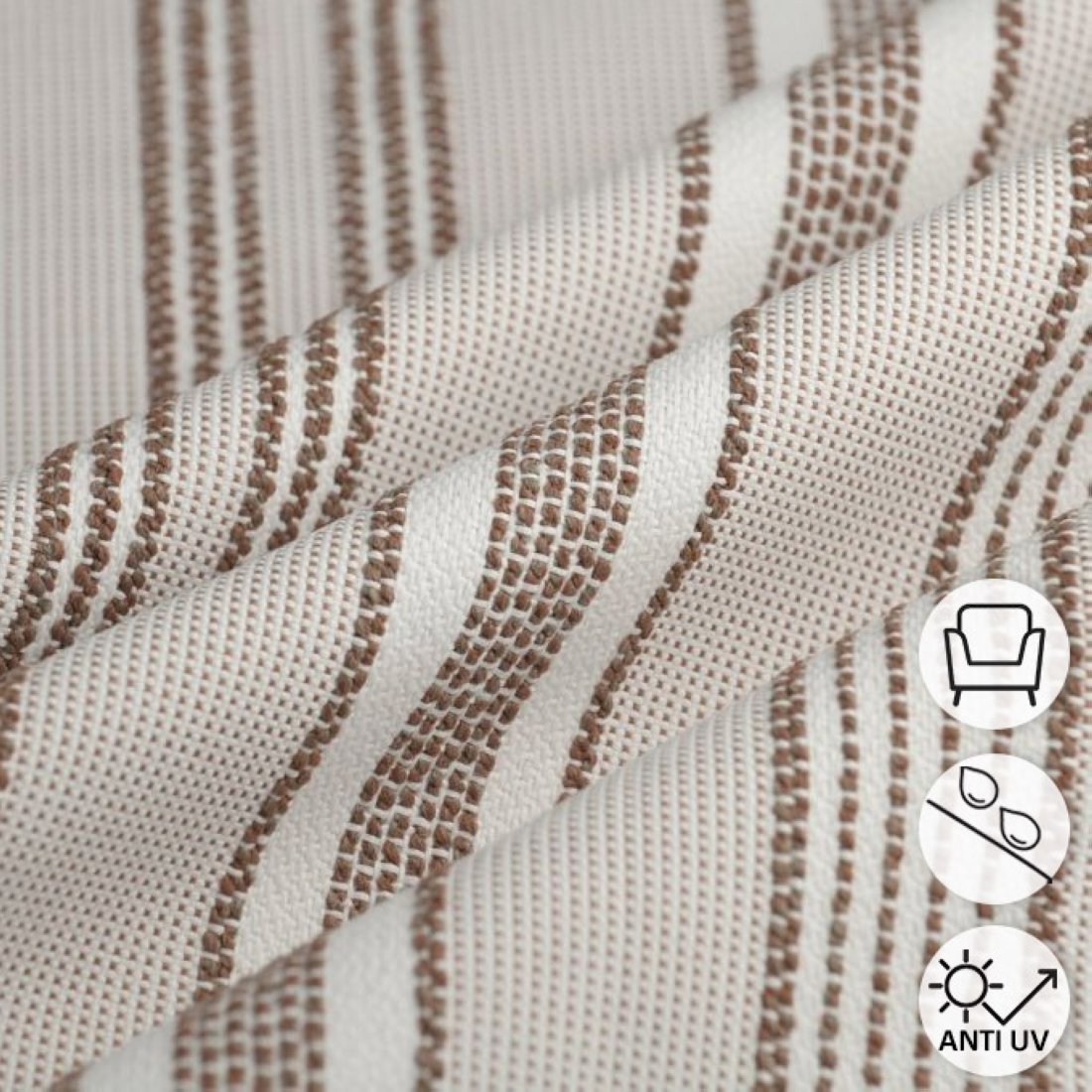 Tissu toile polypropylène rayure relief terracotta déperlante resistant uv grande largeur