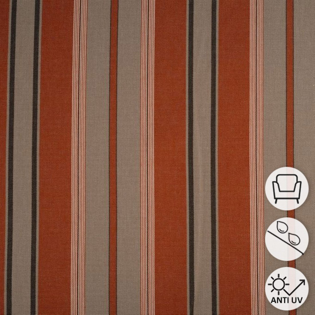 Tissu toile acrylique recyclé déperlant anti uv rayé terracotta - MT