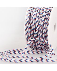 Cordon lacet rond 3mm rayé bleu blanc rouge au mètre