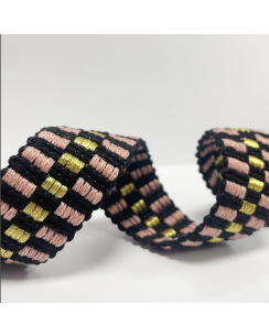 Sangle damier lurex vieux rose 30mm