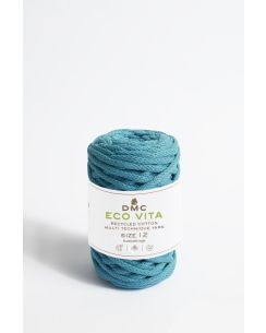 Pelote de fil à tricoter Eco Vita 12 - coton recyclé bleu turquoise col n°72