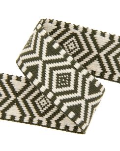 Sangle jacquard ethnique vert kaki 38 mm