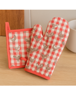 Gant et manique poulpette vichy rouge 18x28 cm et 20x20 cm