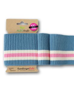 Poignet bord-côte bio cuff me ripp 140cm bleu jean rayé rose - Albstoffe