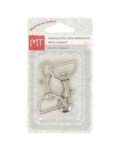 Mousquetons argent finition demi-anneau 25 mm