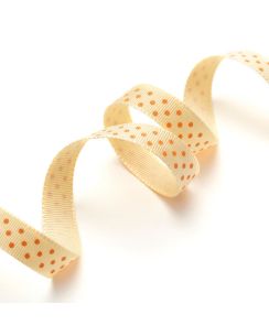 Ruban gros grain jaune et pois orange 10mm
