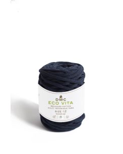 Pelote de fil à tricoter Eco Vita 12 - coton recyclé bleu marine col n°74
