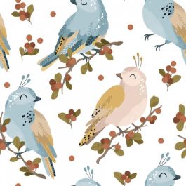 Lot De 2 Coupons De Tissu Motif Oiseaux - Coton Fin, Multicolore - Neuf