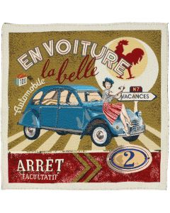 Carré de tissu jacquard tissé teint polycoton motif automobile Jaune