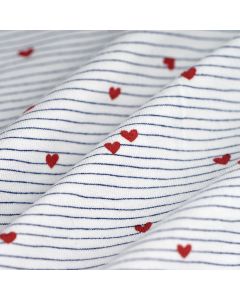 Tissu jersey coton lignes coeur bleu rouge blanc