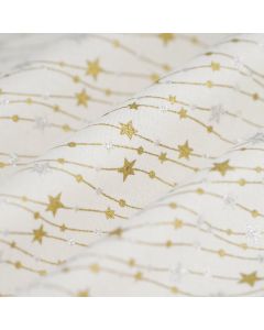 Tissu de Noël cretonne guirlande étoile or argent 
