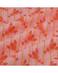 Tissu voile de coton homard rayure rose