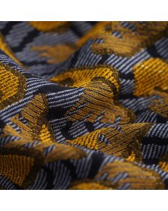 Tissu jacquard polyester recyclé géométrique bleu marine ocre