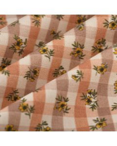 Tissu bachette vichy mini fleur jaune 