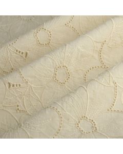 Tissu voile brodé fleur ajouré écru
