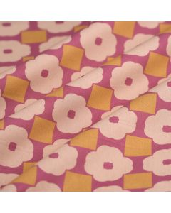 Tissu popeline viscose rond fleurs beige rose
