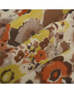 Tissu mousseline Georgette imprimé fleurs orange jaune