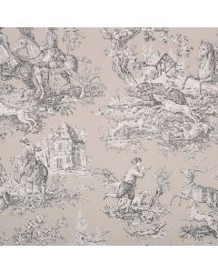Tissu coton imprimé toile de jouy Bien Aller beige