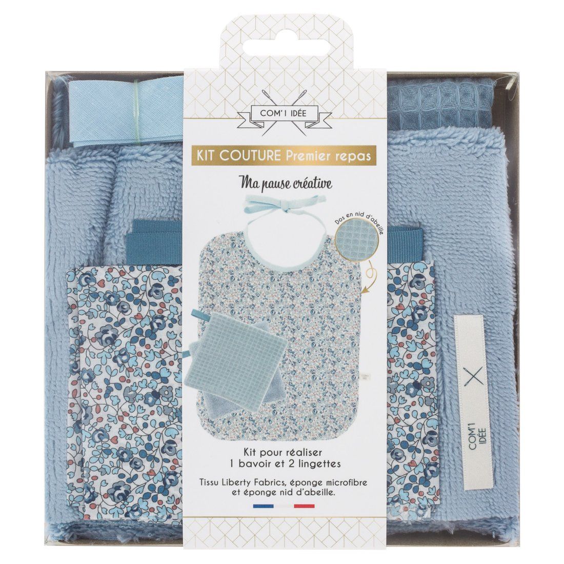 Bavoir Bébé à Broder Point De Croix - Tissu Losange Bleu, Poche En Toile Aïda 5.5 Pts/cm - Fabriqué En Italie - 5