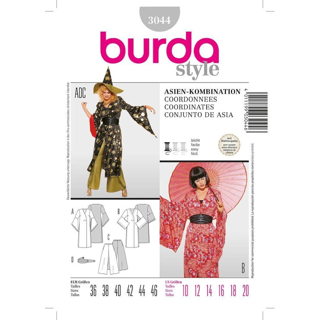 Patron Burda 3045 Costume Carnaval Lutin Et Diable - Tailles 4 à 12 Ans