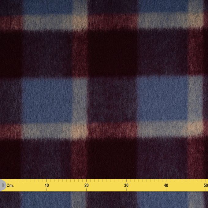 Tissu lainage manteau maille carreaux bleu bordeaux