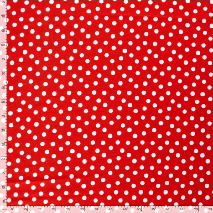 Tissu Polyester Vintage Rouge à Gros Pois Blancs Brillants - 226 X 80 Cm - Coupon Neuf