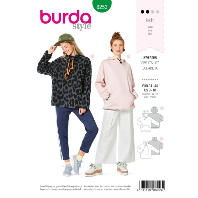 Patron Burda 6253 Sweat shirt pour femmes du 36 au 46