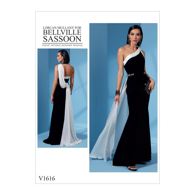 Patron Vogue 1616E5 robe soirée femme bretelle asymétrique traîne