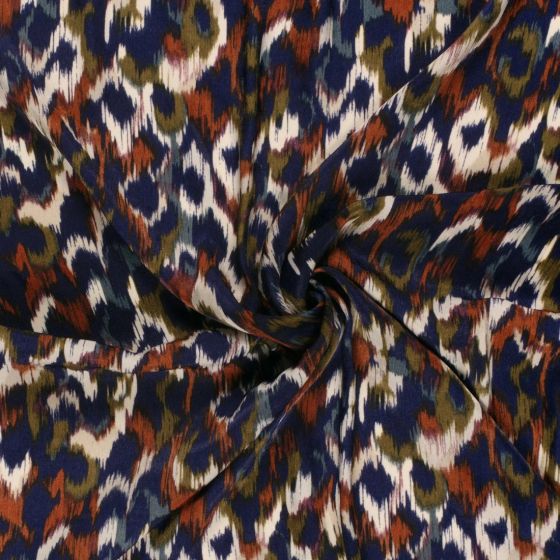Tissu satin polyester Ikat multicolore marine